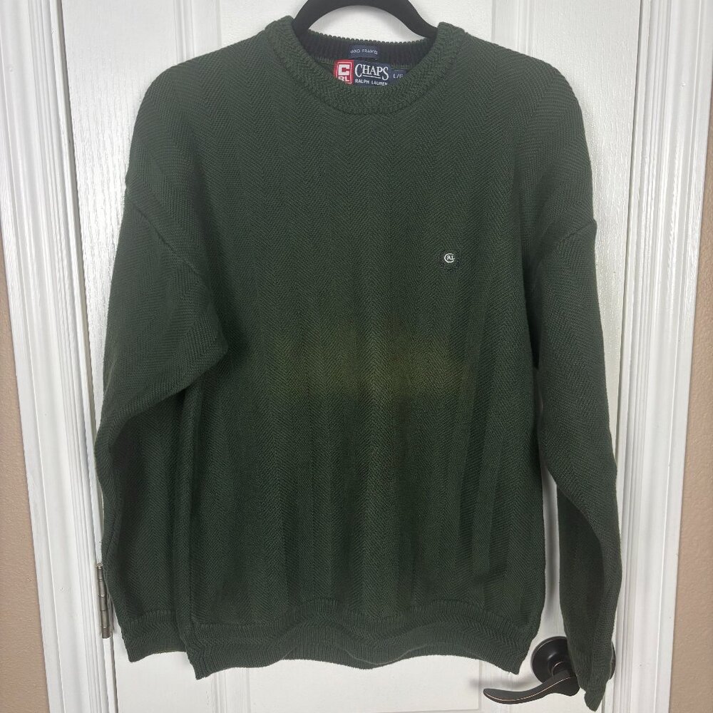 Chaps Ralph Lauren Men's Green Cable Knit Relaxed Fit Cotton Casual Sweater LG